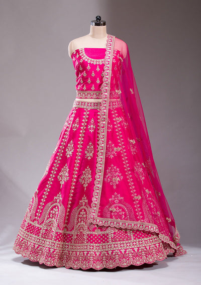 Rani Pink Cording Raw Silk Readymade Lehenga-koskii