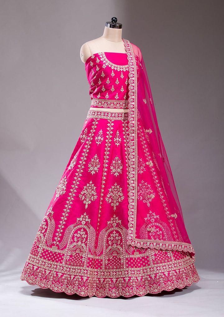 Rani Pink Cording Raw Silk Readymade Lehenga-koskii
