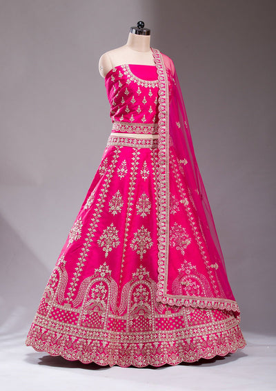 Rani Pink Cording Raw Silk Readymade Lehenga-koskii