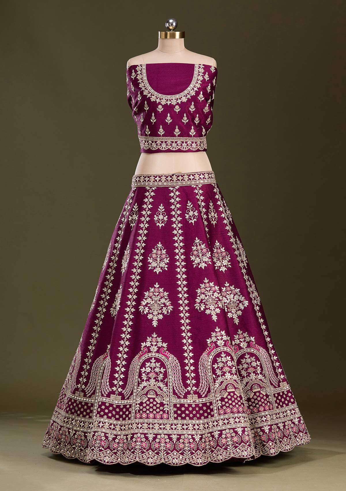 Wine Cording Raw Silk Readymade Lehenga-Koskii