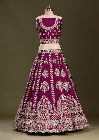 Wine Cording Raw Silk Readymade Lehenga-Koskii