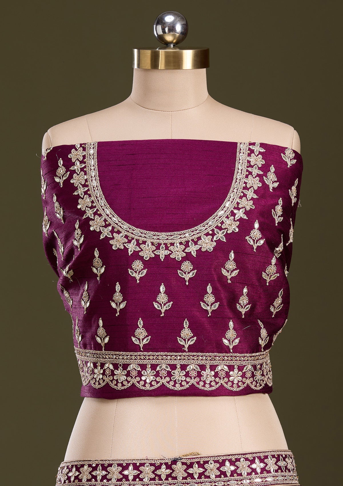 Wine Cording Raw Silk Readymade Lehenga-Koskii