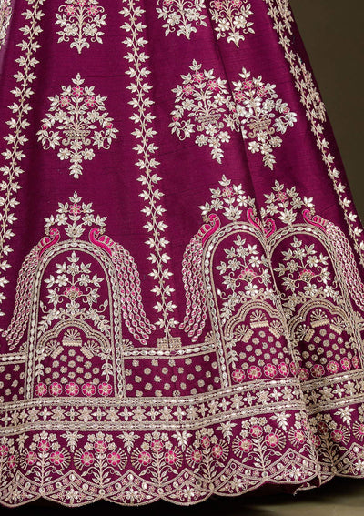 Wine Cording Raw Silk Readymade Lehenga-Koskii