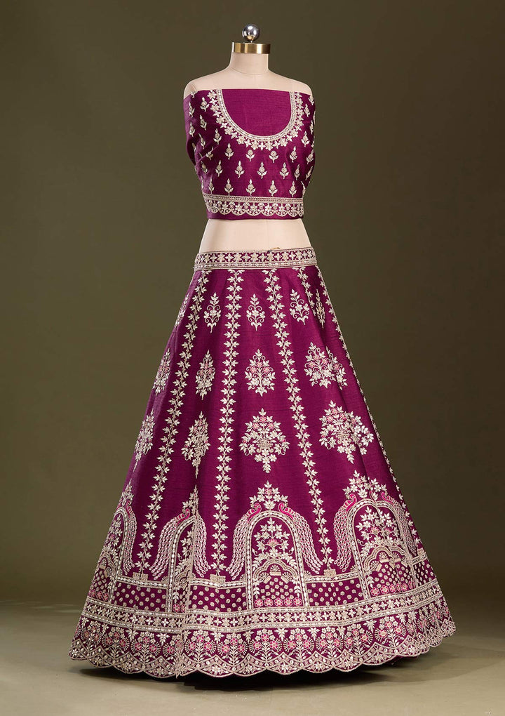 Wine Cording Raw Silk Readymade Lehenga-Koskii