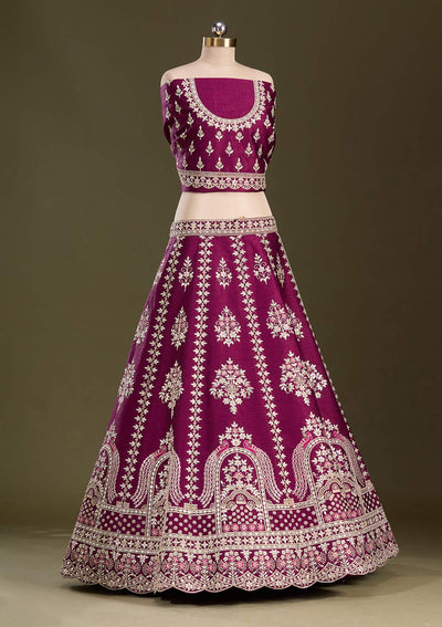 Wine Cording Raw Silk Readymade Lehenga-Koskii