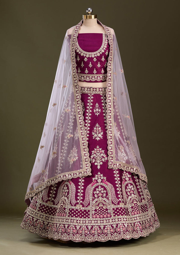 Wine Cording Raw Silk Readymade Lehenga-Koskii