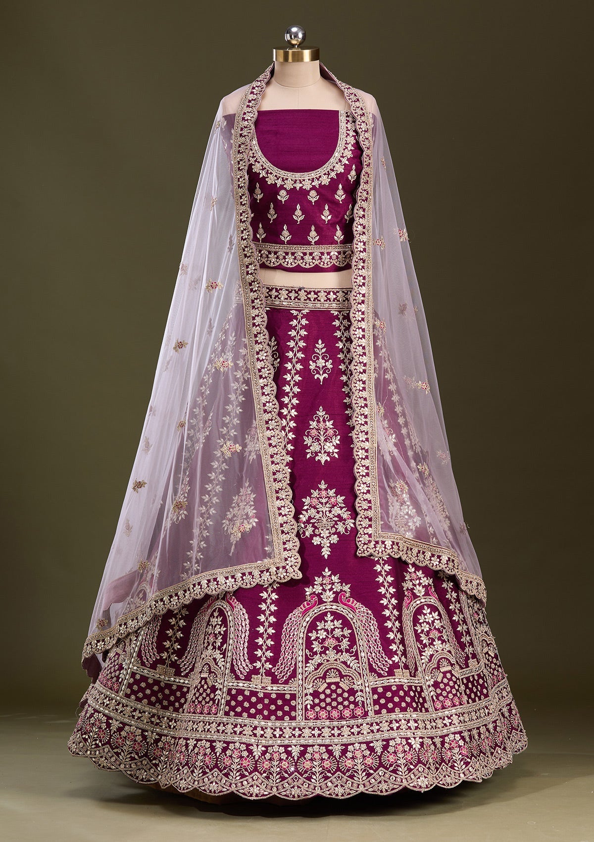 Wine Cording Raw Silk Readymade Lehenga-Koskii