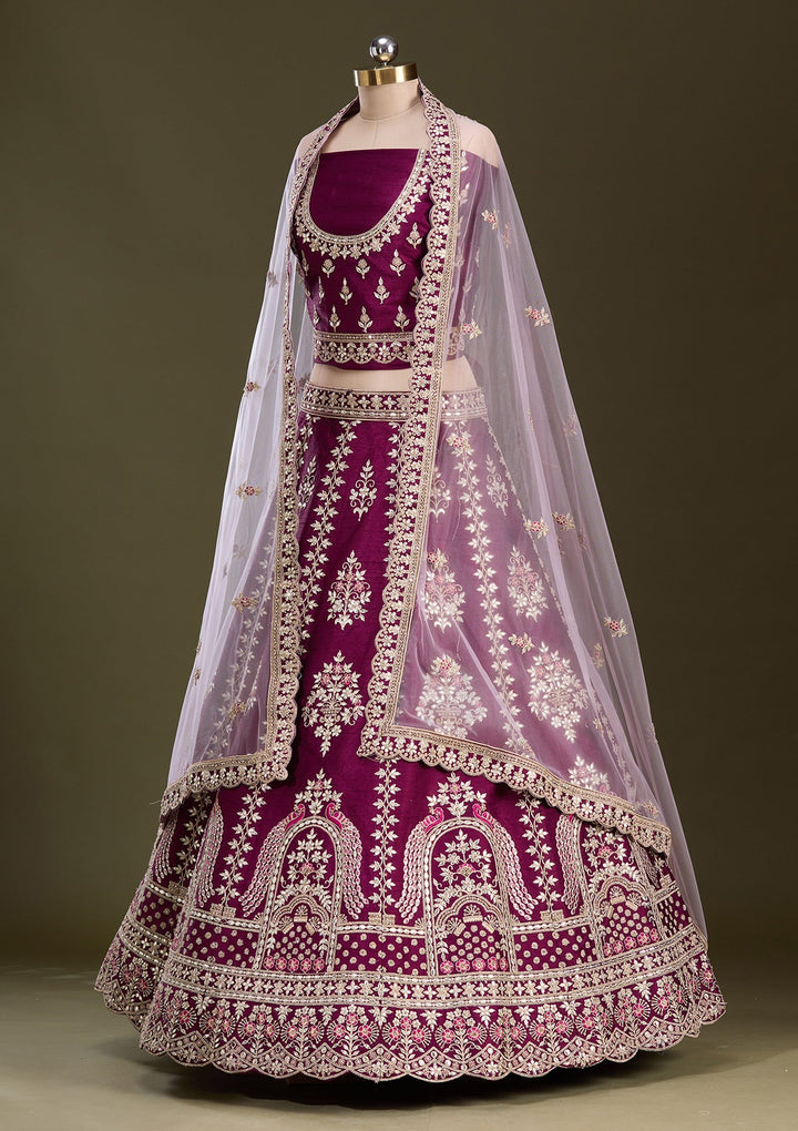 Wine Cording Raw Silk Readymade Lehenga-Koskii