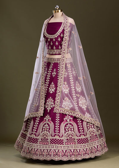 Wine Cording Raw Silk Readymade Lehenga-Koskii