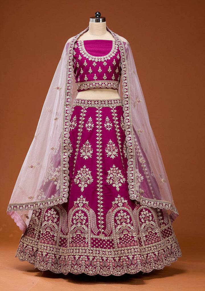 Wine Cording Raw Silk Semi-Stitched Lehenga_Koskii