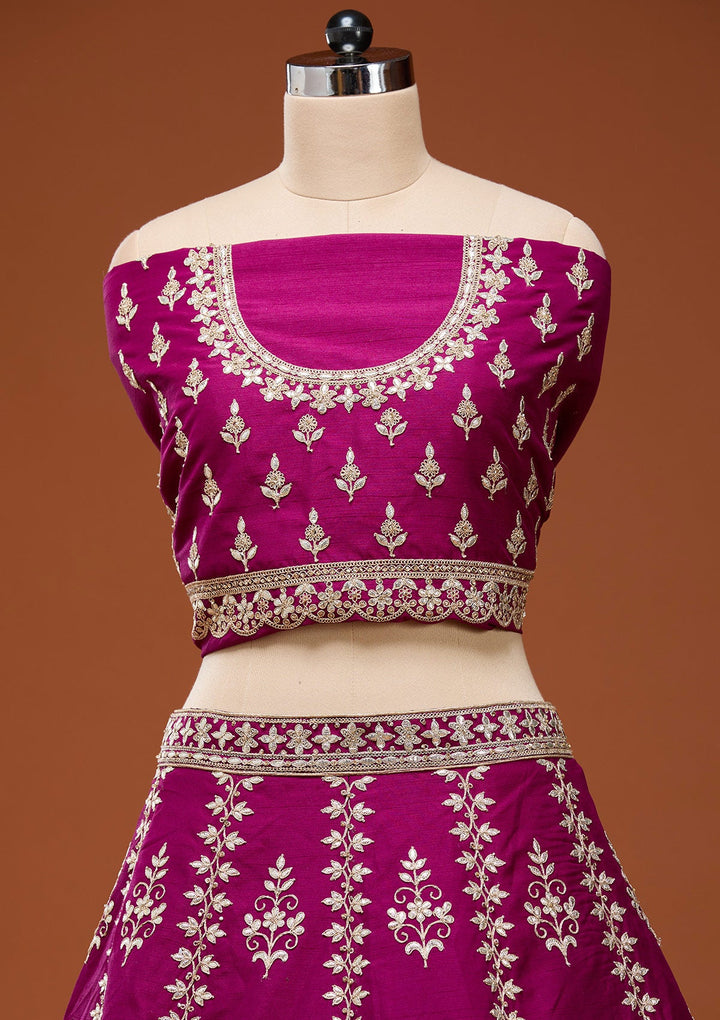 Wine Cording Raw Silk Semi-Stitched Lehenga_Koskii