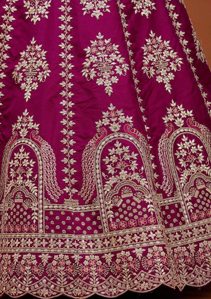 Wine Cording Raw Silk Semi-Stitched Lehenga_Koskii
