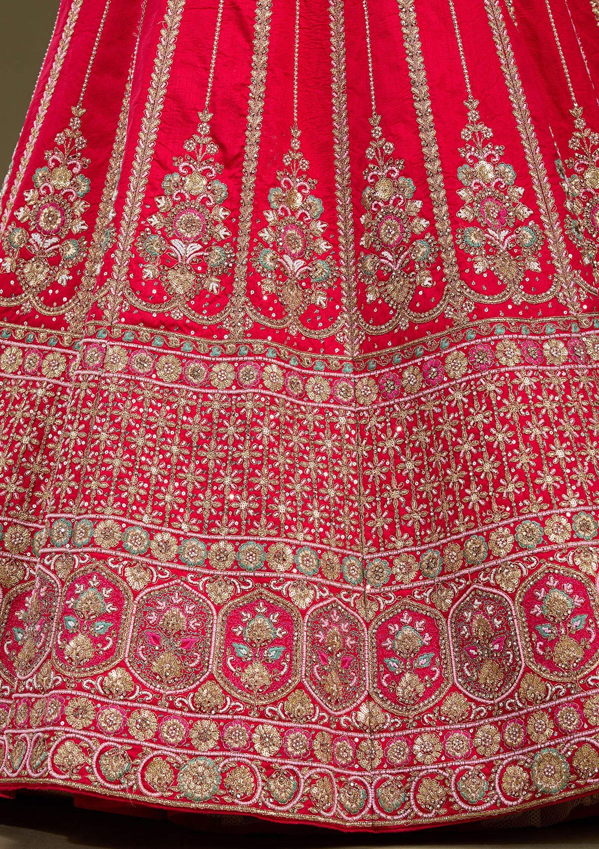 Red Zardosi Raw Silk Readymade Lehenga_Koskii