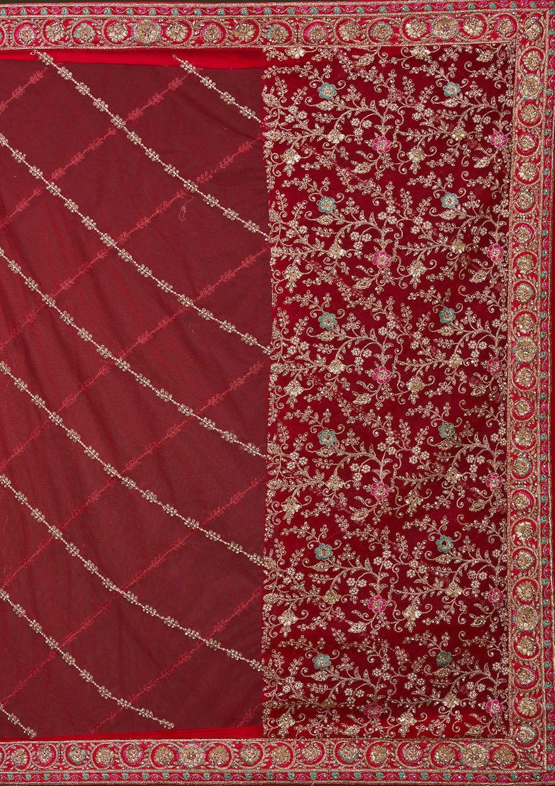 Red Zardosi Raw Silk Readymade Lehenga_Koskii