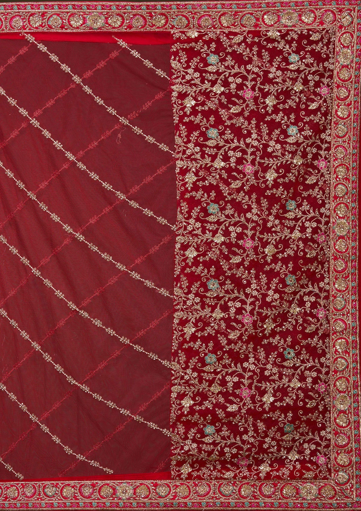 Red Zardosi Raw Silk Readymade Lehenga_Koskii