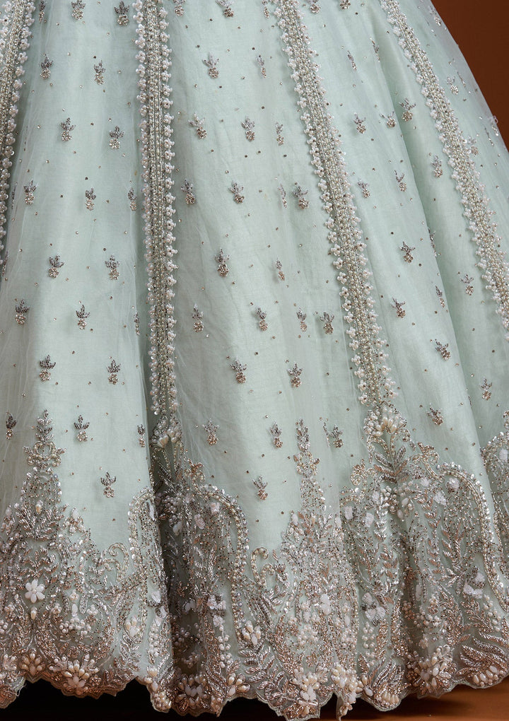 Sky Blue Zariwork Net Readymade Lehenga-koskii