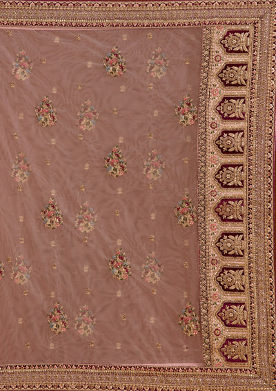 Pink Zariwork Net Semi-Stitched Lehenga-koskii