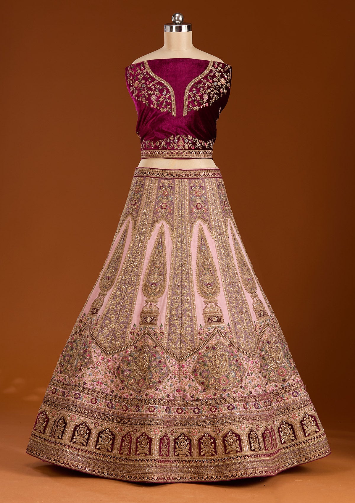 Pink Zariwork Net Semi-Stitched Lehenga-koskii