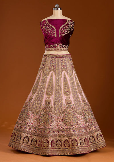 Pink Zariwork Net Semi-Stitched Lehenga-koskii