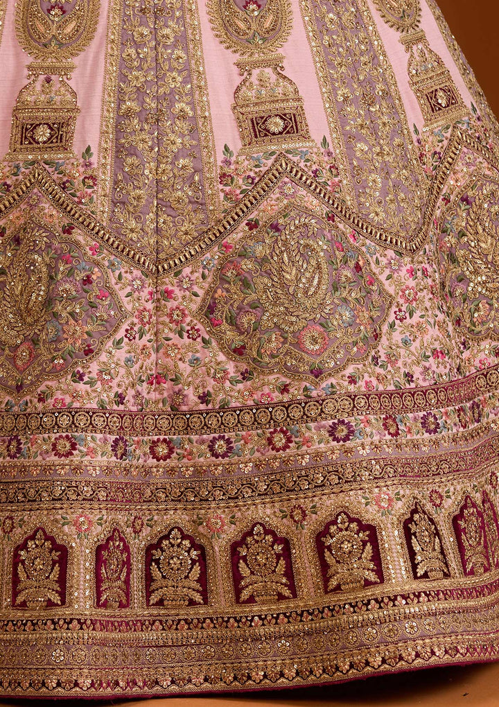Pink Zariwork Net Semi-Stitched Lehenga-koskii