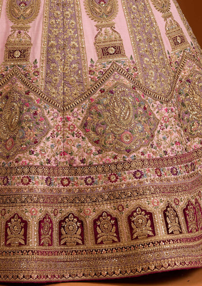 Pink Zariwork Net Semi-Stitched Lehenga-koskii