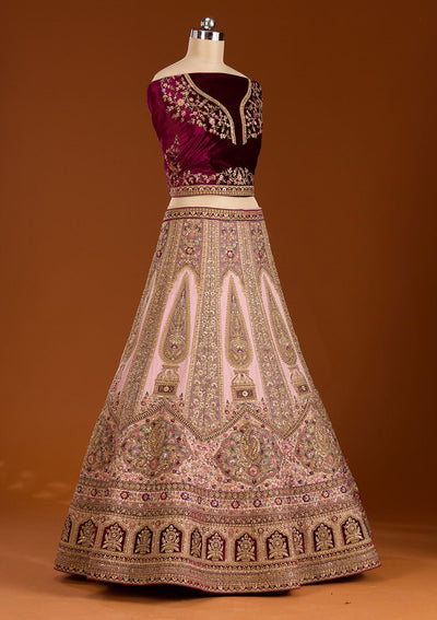 Pink Zariwork Net Semi-Stitched Lehenga-koskii