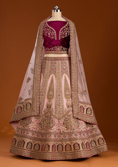 Pink Zariwork Net Semi-Stitched Lehenga-koskii
