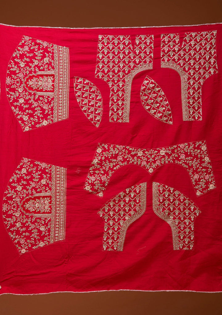 Red Zariwork Raw Silk Semi-Stitched Lehenga_Koskii