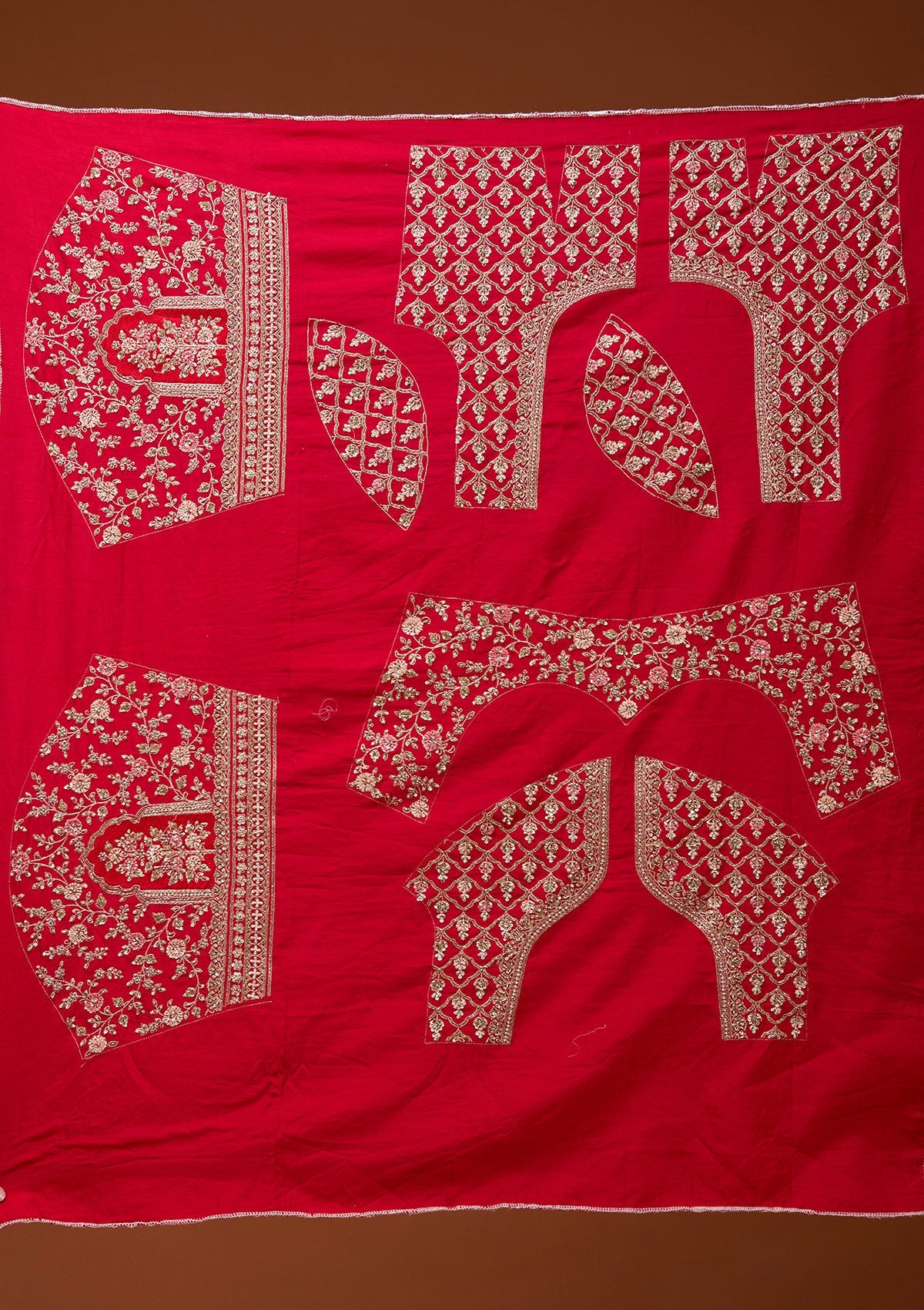 Red Zariwork Raw Silk Semi-Stitched Lehenga_Koskii
