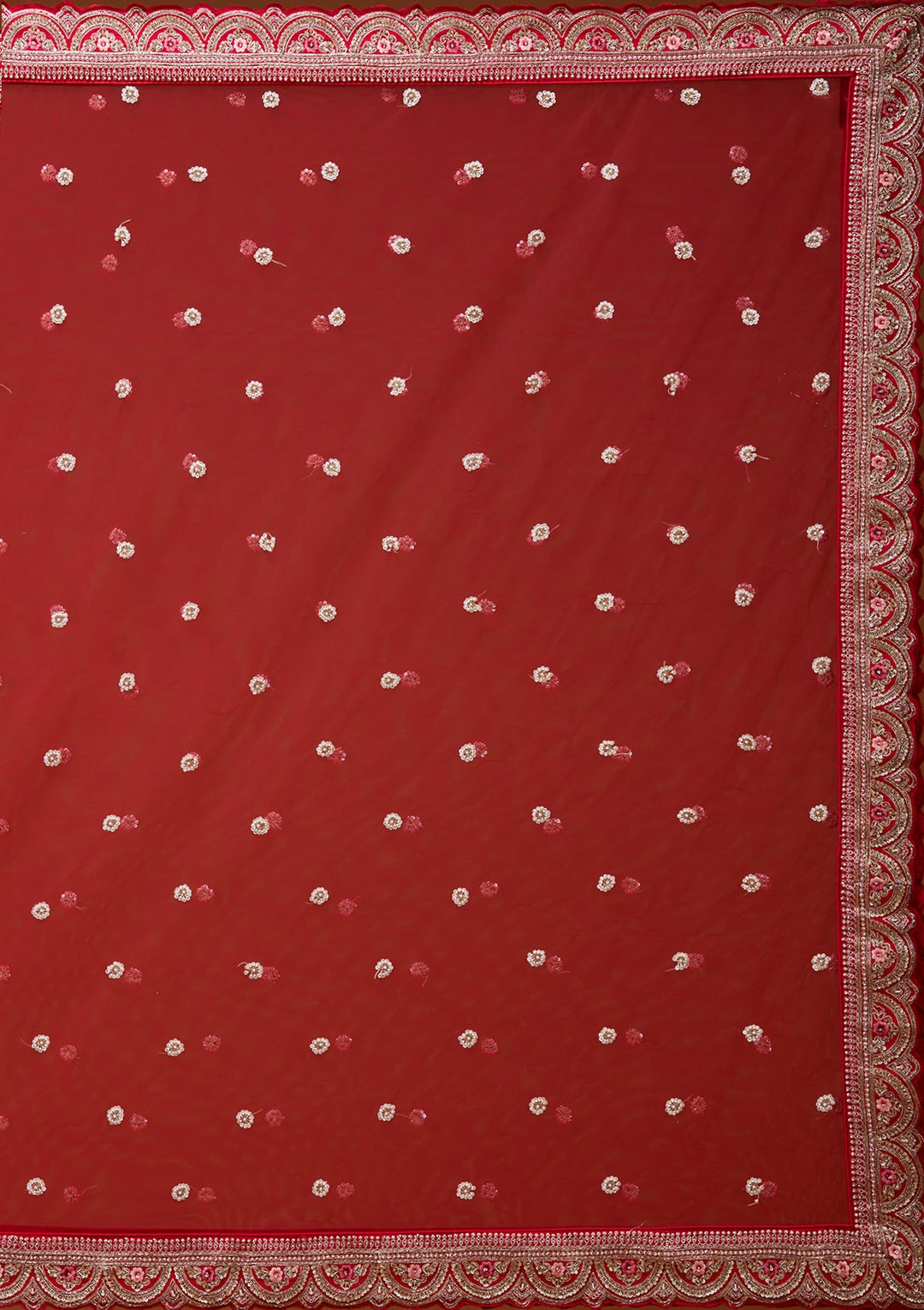 Red Zariwork Raw Silk Semi-Stitched Lehenga_Koskii