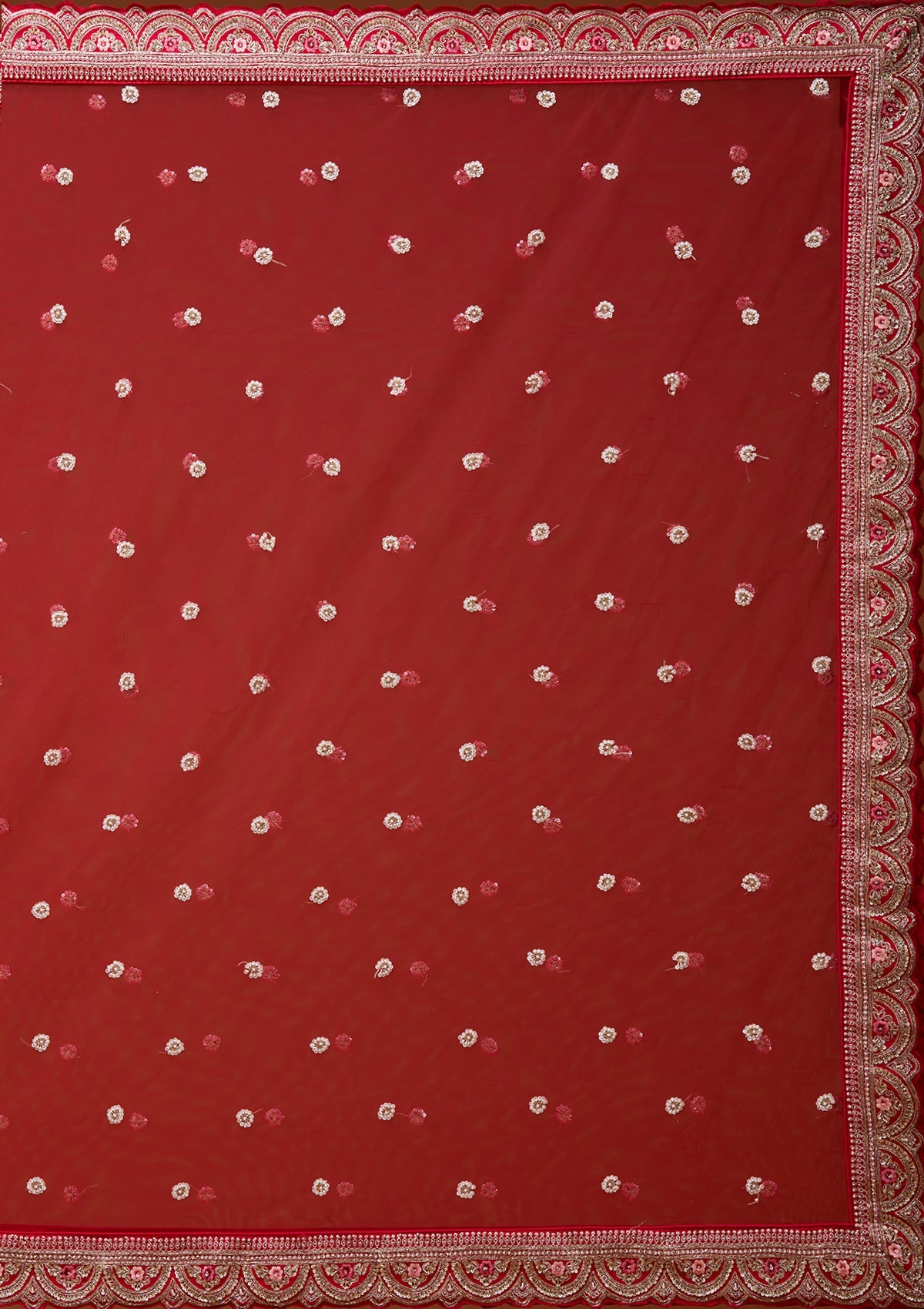 Red Zariwork Raw Silk Semi-Stitched Lehenga_Koskii