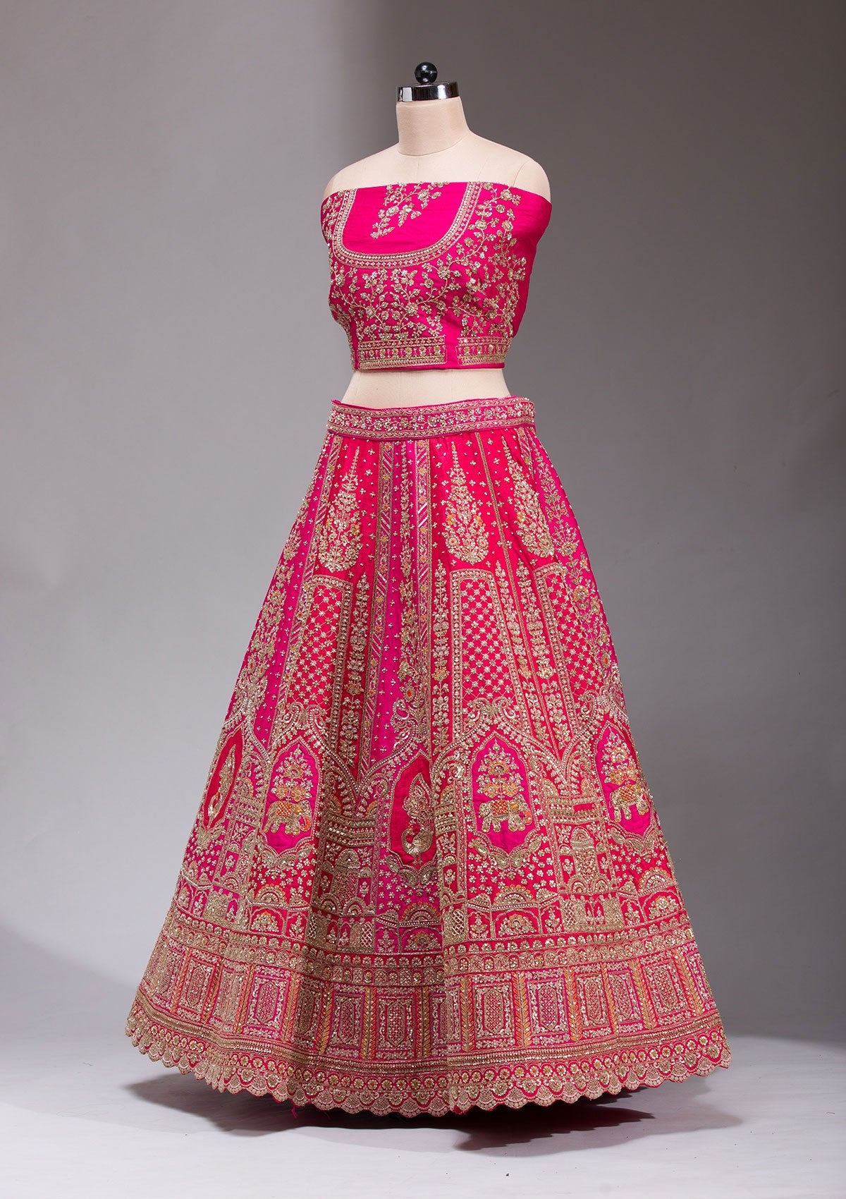 Rani Pink Zardosi Raw Silk Readymade Lehenga-koskii