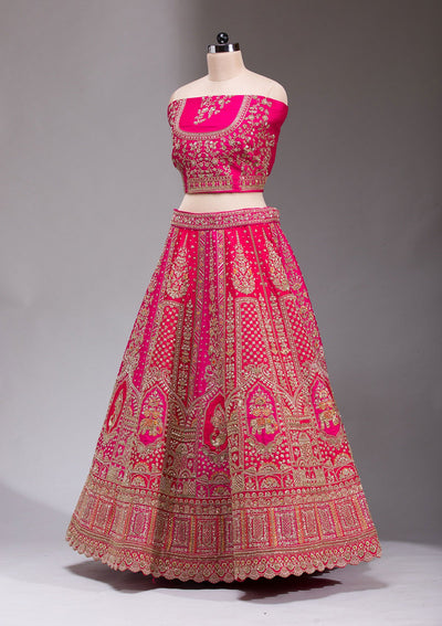Rani Pink Zardosi Raw Silk Readymade Lehenga-koskii