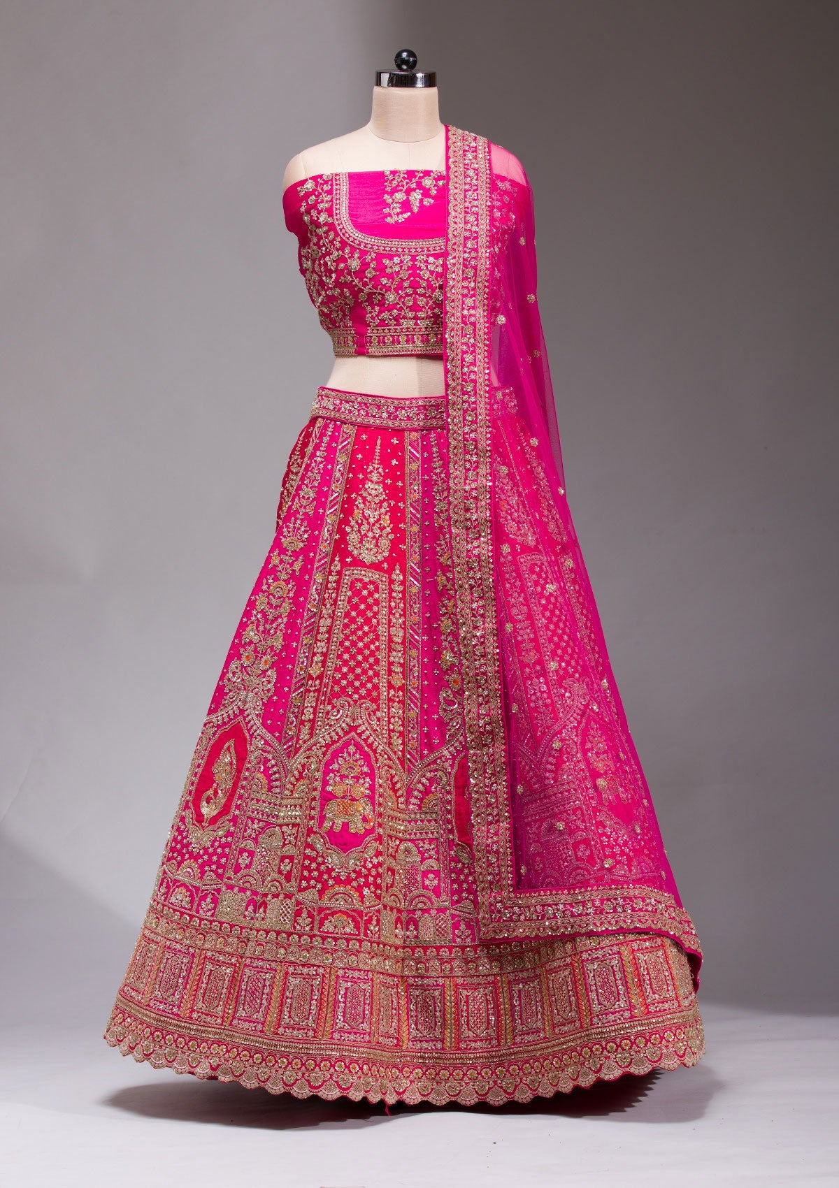 Rani Pink Zardosi Raw Silk Readymade Lehenga-koskii