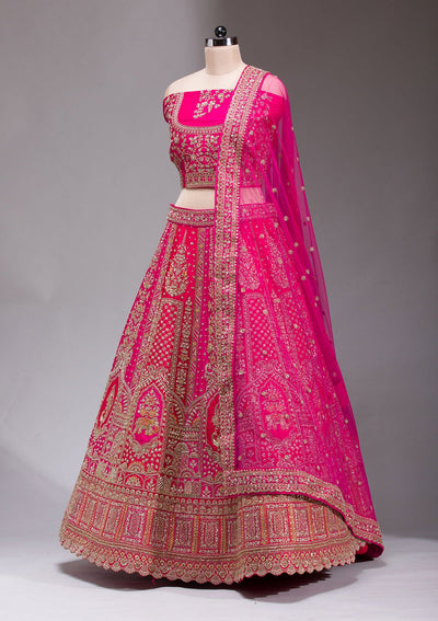 Rani Pink Zardosi Raw Silk Readymade Lehenga-koskii