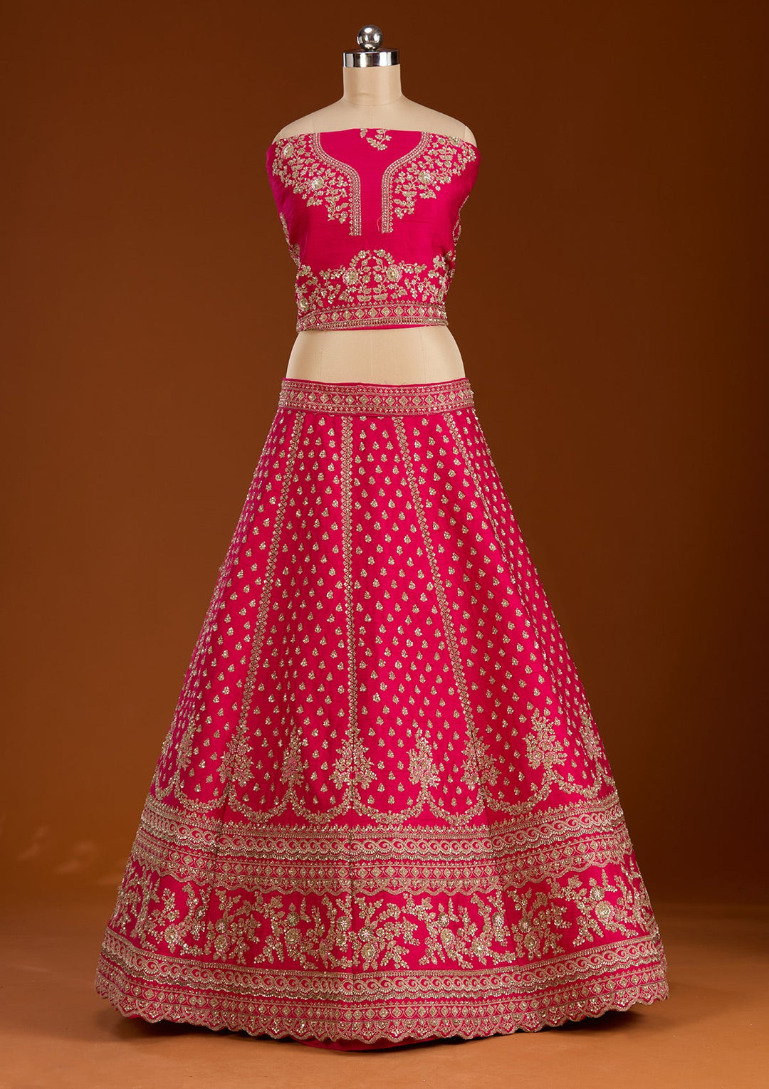 Rani Pink Zardosi Raw Silk Readymade Lehenga-koskii