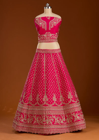 Rani Pink Zardosi Raw Silk Readymade Lehenga-koskii