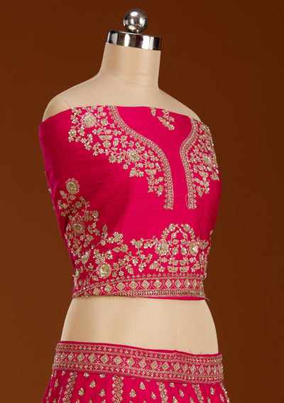 Rani Pink Zardosi Raw Silk Readymade Lehenga-koskii