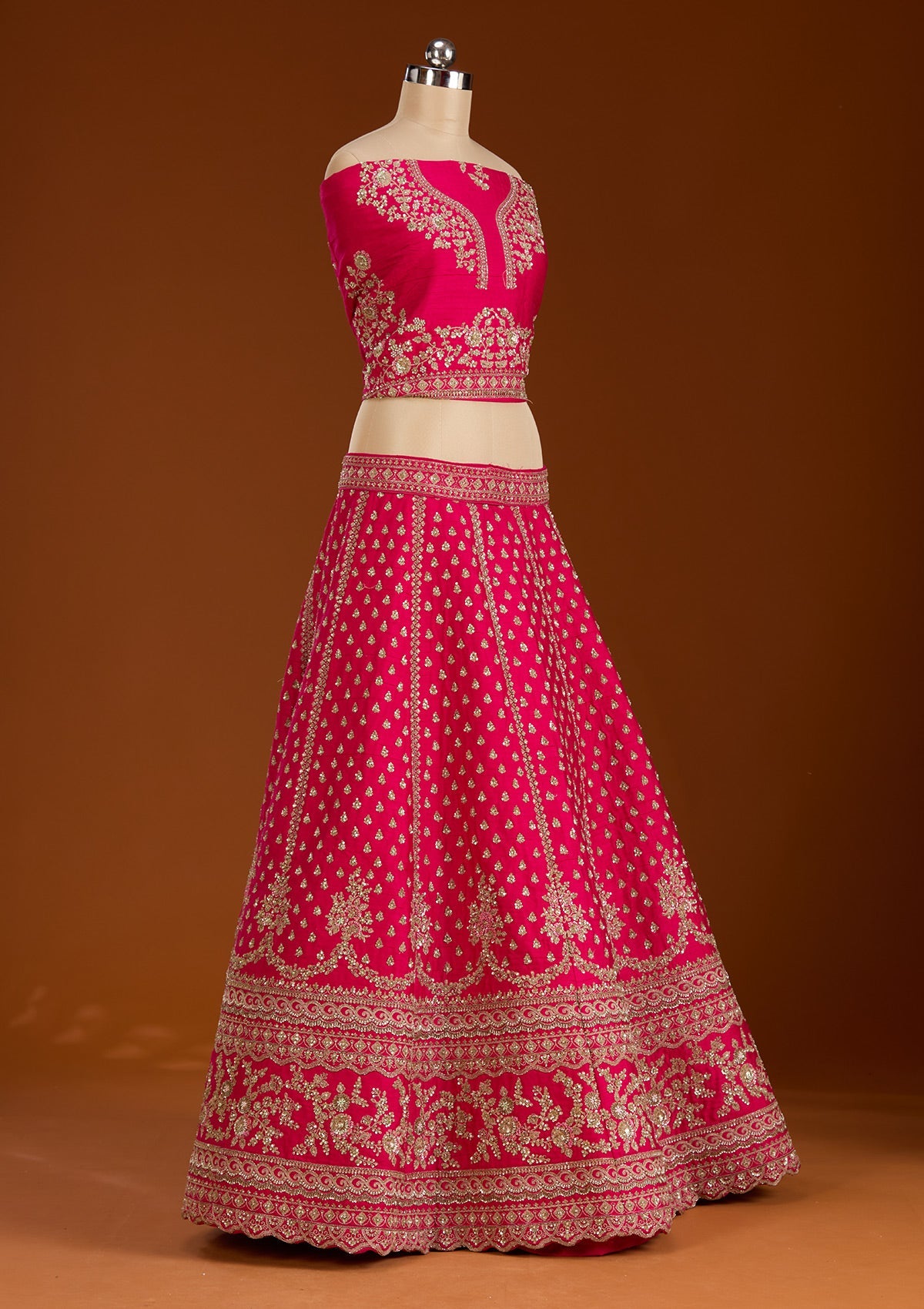 Rani Pink Zardosi Raw Silk Readymade Lehenga-koskii