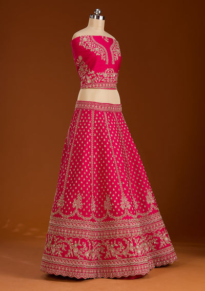 Rani Pink Zardosi Raw Silk Readymade Lehenga-koskii