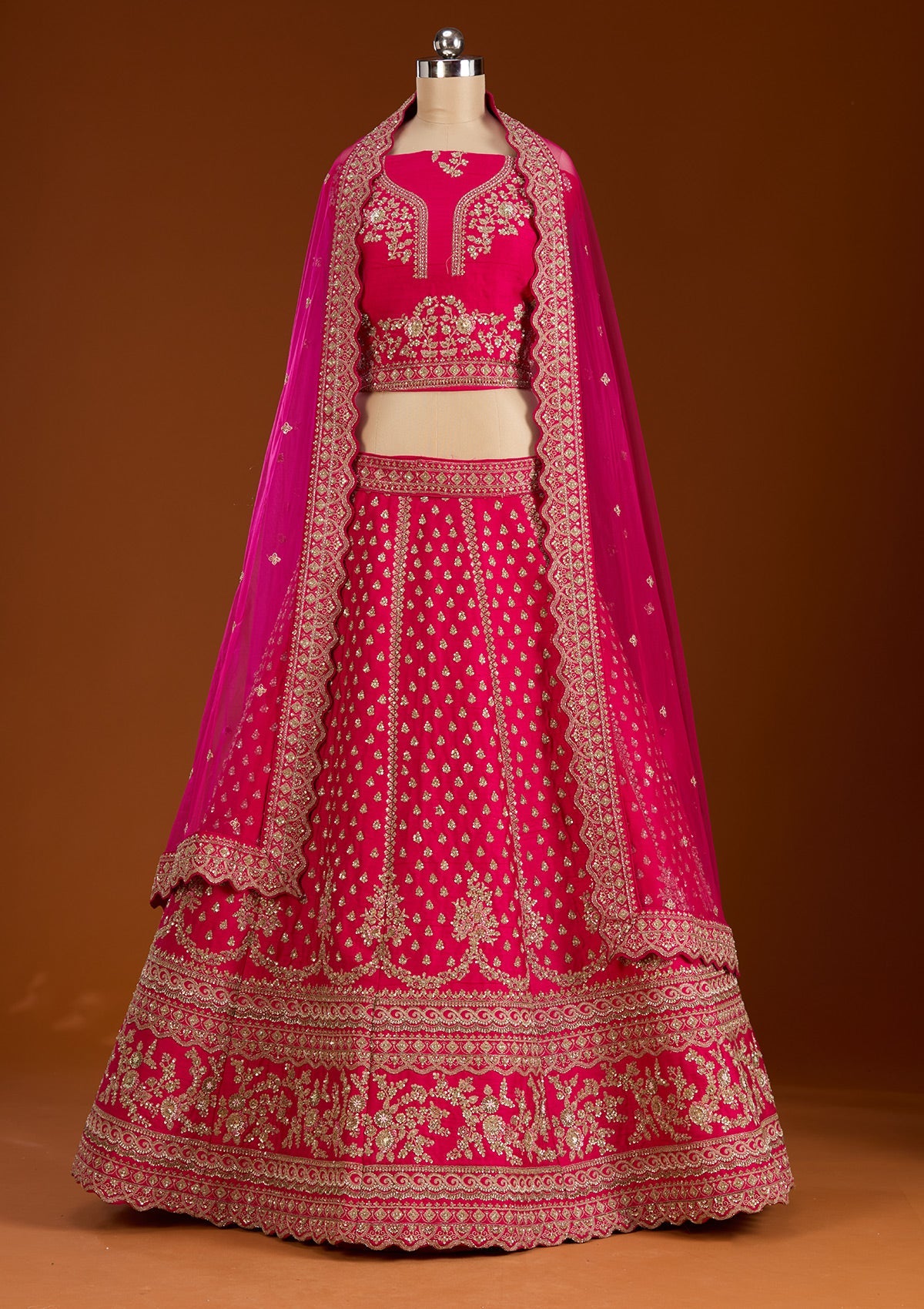 Rani Pink Zardosi Raw Silk Readymade Lehenga-koskii