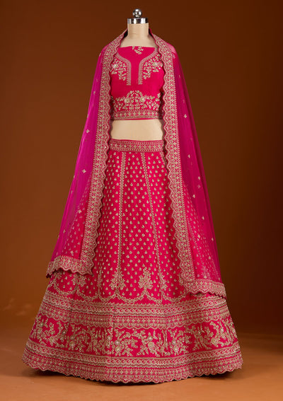 Rani Pink Zardosi Raw Silk Readymade Lehenga-koskii