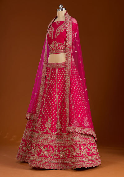 Rani Pink Zardosi Raw Silk Readymade Lehenga-koskii