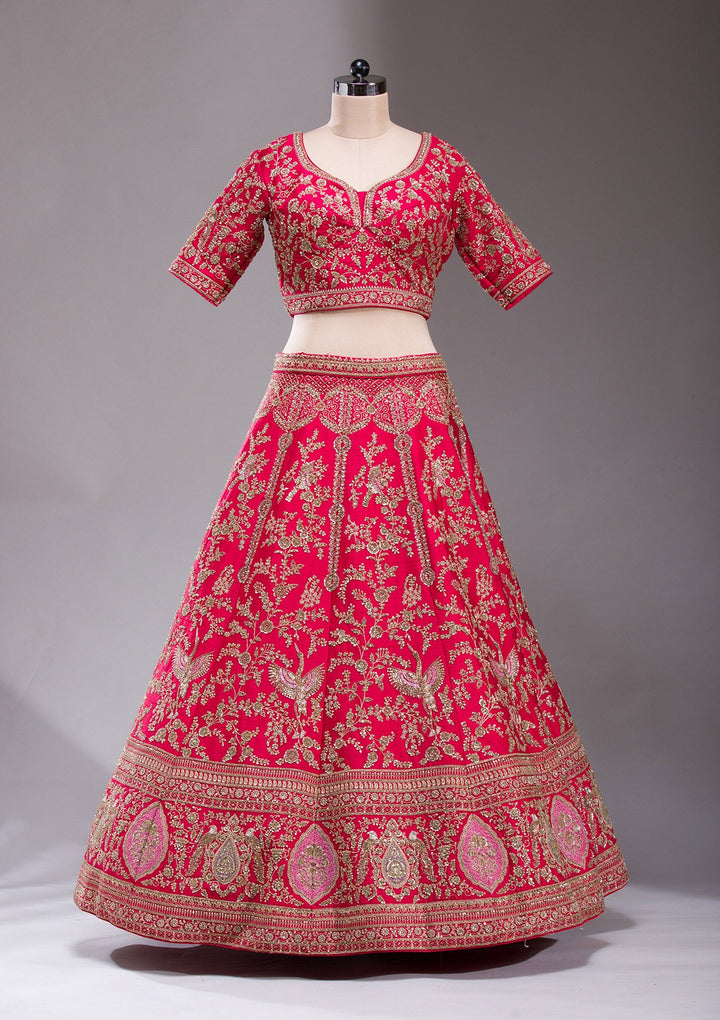 Red Zardosi Raw Silk Readymade Lehenga-koskii