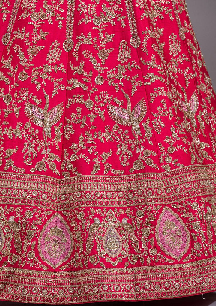 Red Zardosi Raw Silk Readymade Lehenga-koskii