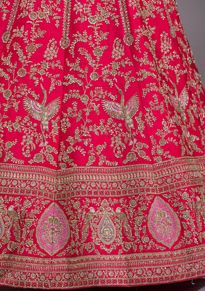 Red Zardosi Raw Silk Readymade Lehenga-koskii