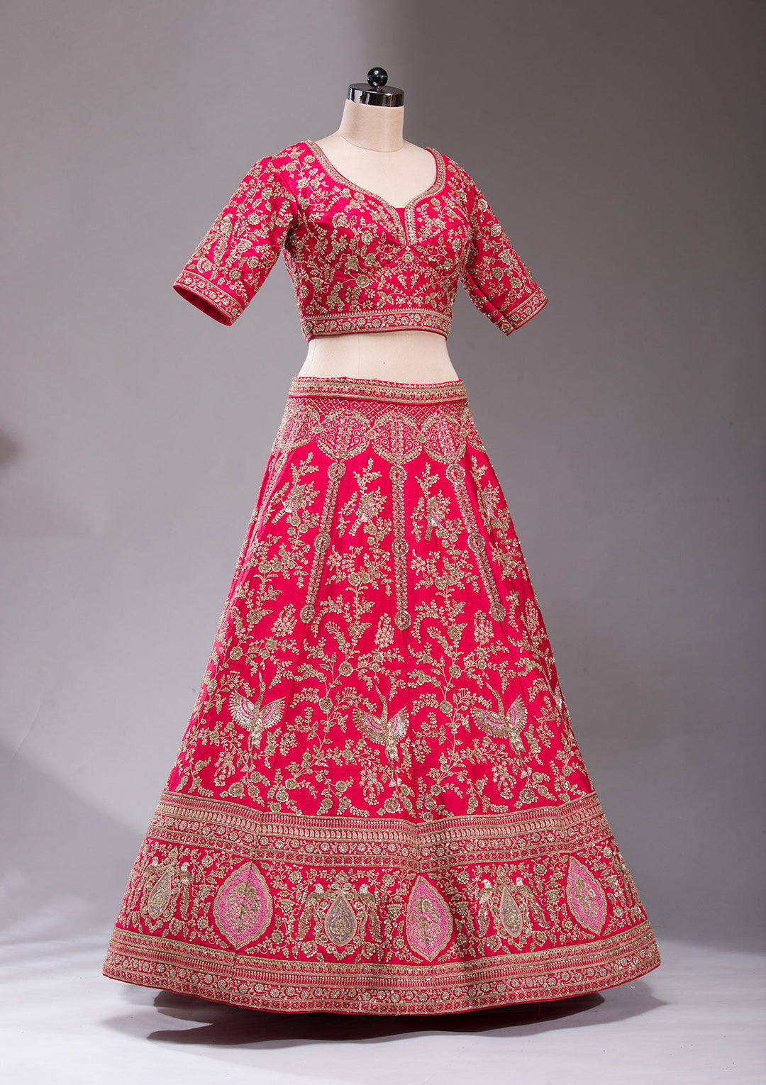 Red Zardosi Raw Silk Readymade Lehenga-koskii