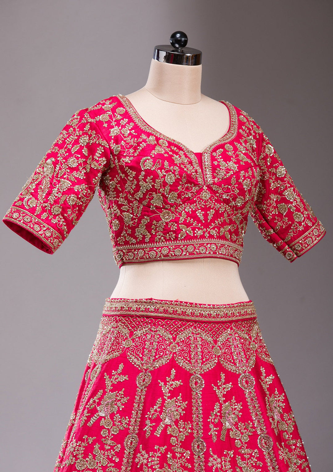 Red Zardosi Raw Silk Readymade Lehenga-koskii