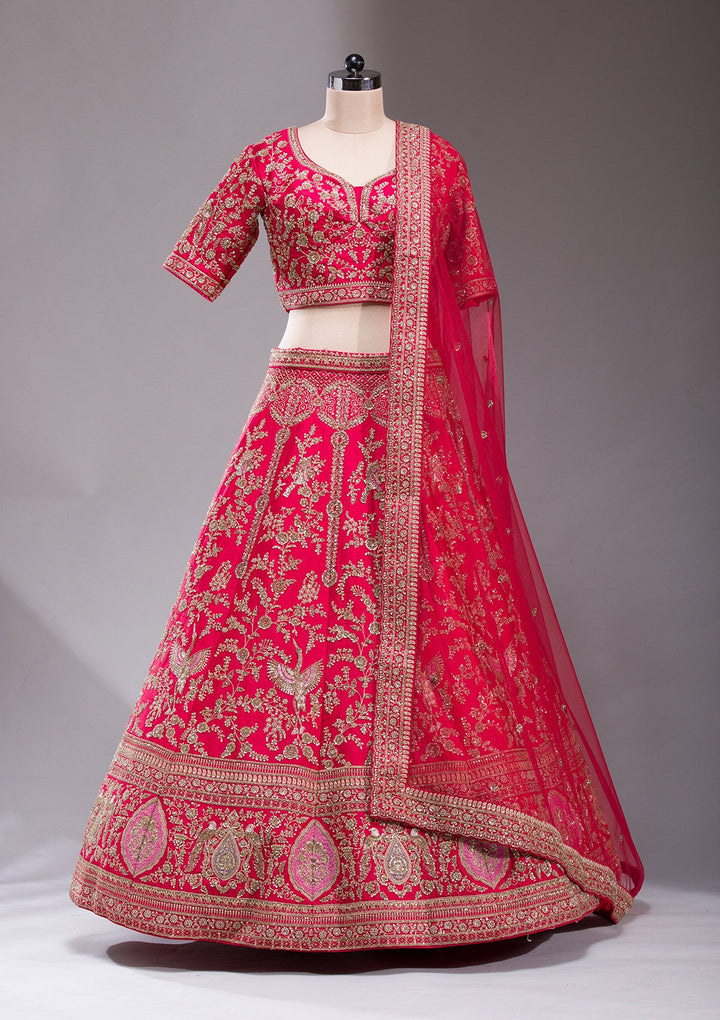 Red Zardosi Raw Silk Readymade Lehenga-koskii