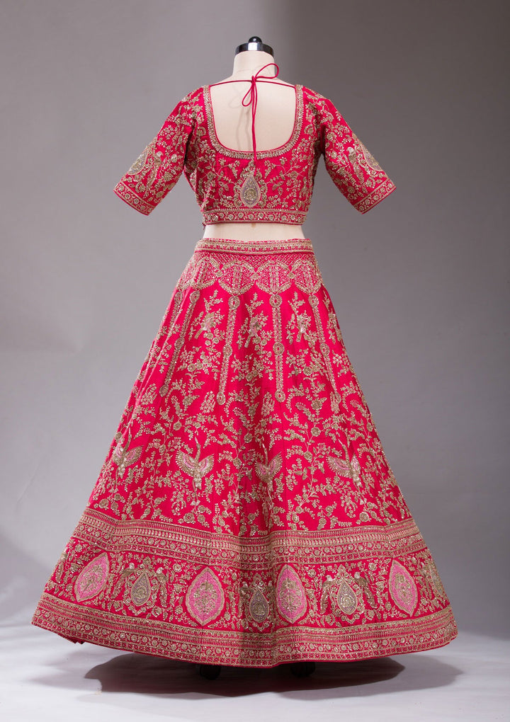 Red Zardosi Raw Silk Readymade Lehenga-koskii
